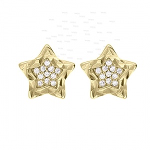 14K Gold 0.15 Ct. Genuine Diamond Star Studs Diamond Cut Finish Earrings Jewelry