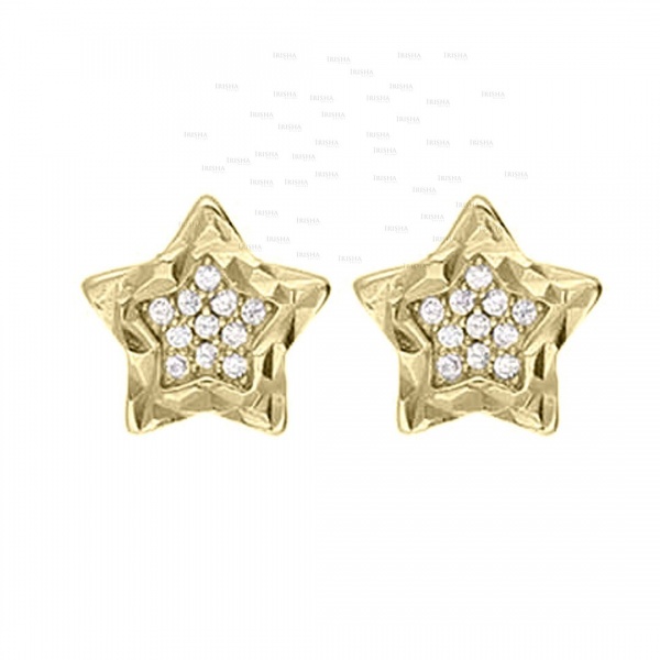 14K Gold 0.15 Ct. Genuine Diamond Star Studs Diamond Cut Finish Earrings Jewelry