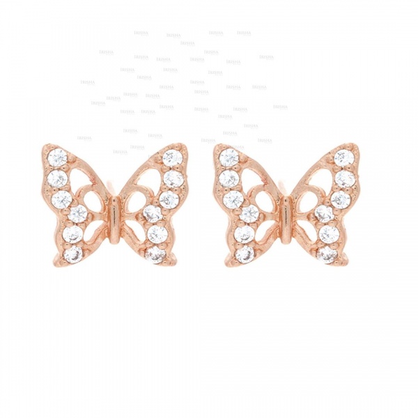 14K Gold 0.20 Ct. Genuine Diamond Mini Butterfly Studs Earrings Fine Jewelry