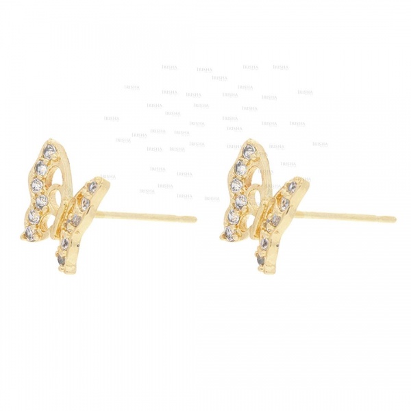 14K Gold 0.20 Ct. Genuine Diamond Mini Butterfly Studs Earrings Fine Jewelry