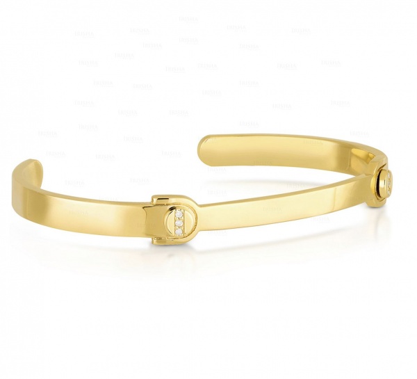 14K Gold 0.03 Ct. Genuine Diamond Handmade Cuff Bangle Bracelet Fine Jewelry