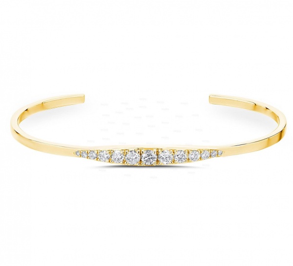 14K Gold 0.85 Ct. Genuine Diamond Marquise Shape Fine Cuff Bangle Bracelet