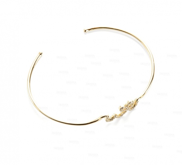 14K Gold 0.27 Ct. Genuine Diamond We Cuff Handmade Bangle Bracelet Fine Jewelry