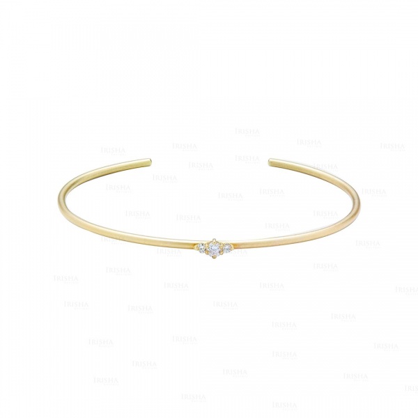 14K Gold 0.15 Ct. Genuine Diamond Open Cuff Bangle Bracelet Fine Jewelry