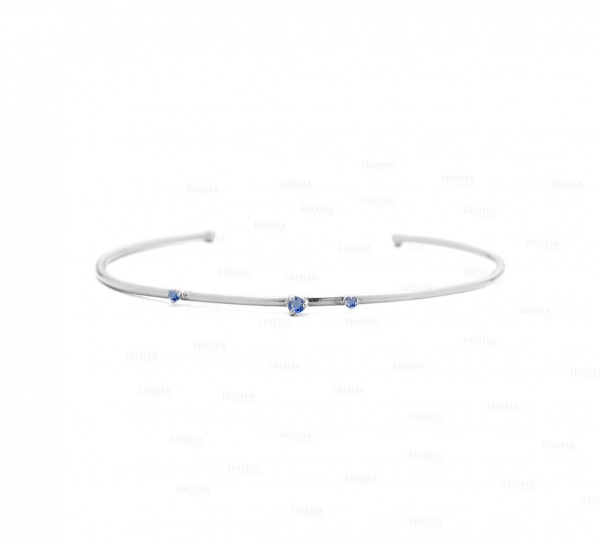 14K Gold 0.16 Ct. Genuine Blue Sapphire Open Cuff Bangle Bracelet Fine Jewelry