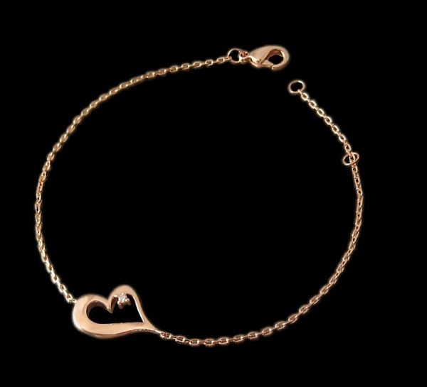 14K Gold 0.03 Ct. Genuine Diamond Unique Heart Friendship Bracelet Fine Jewelry
