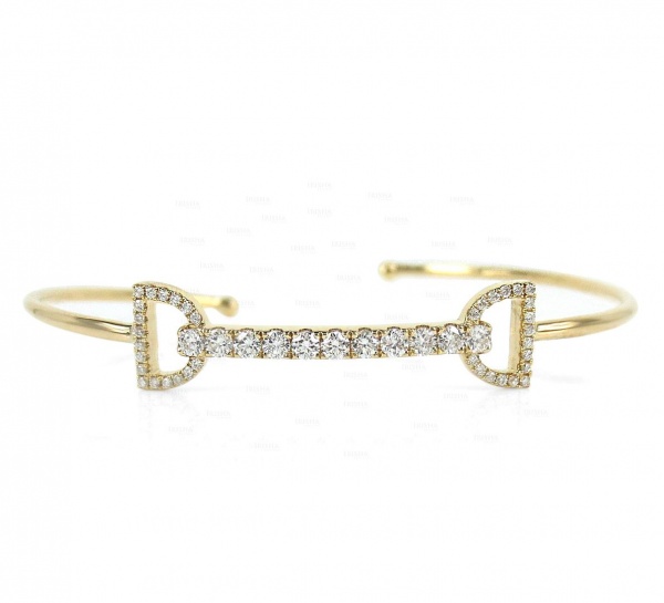 14K Gold 0.84 Ct. Genuine Pave Diamond Wedding Cuff Bangle Bracelet Fine Jewelry