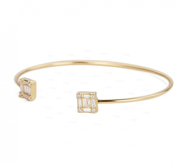14K Gold 0.60 Ct. Genuine Round-Baguette Diamond Cuff Bangle Bracelet Jewelry