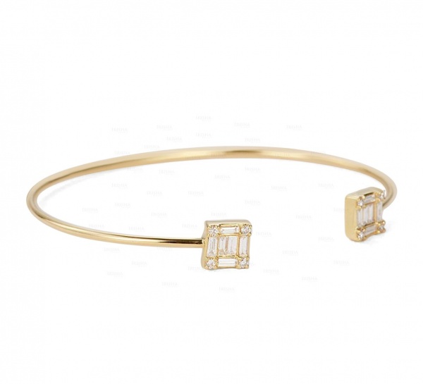 14K Gold 0.60 Ct. Genuine Round-Baguette Diamond Cuff Bangle Bracelet Jewelry