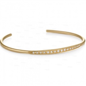 14K Gold 0.26Ct. Genuine Pave Diamond Handmade Cuff Bangle Bracelet Fine Jewelry