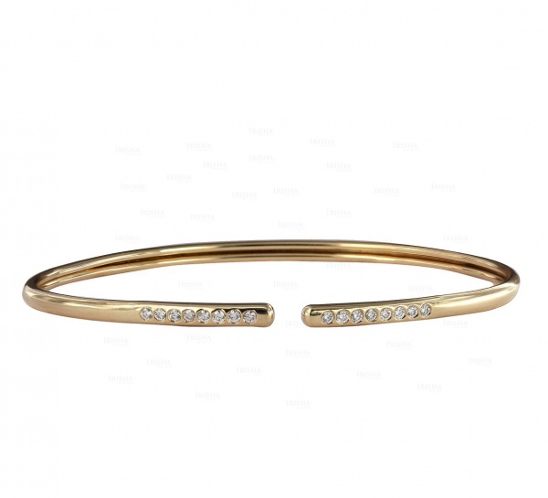 14K Gold 0.20 Ct. Genuine Flush Set Diamond Cuff Bangle Bracelet Fine Jewelry