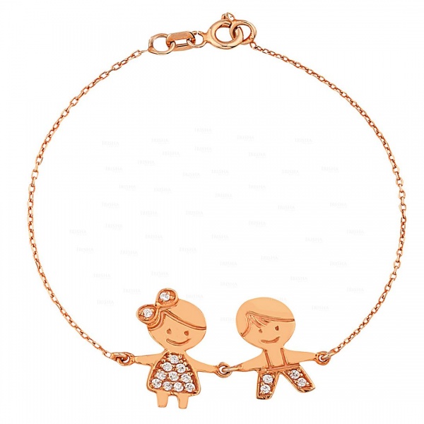 14K Gold 0.10 Ct. Genuine Diamond Dainty Baby Boy Girl Charm Minimalist Bracelet