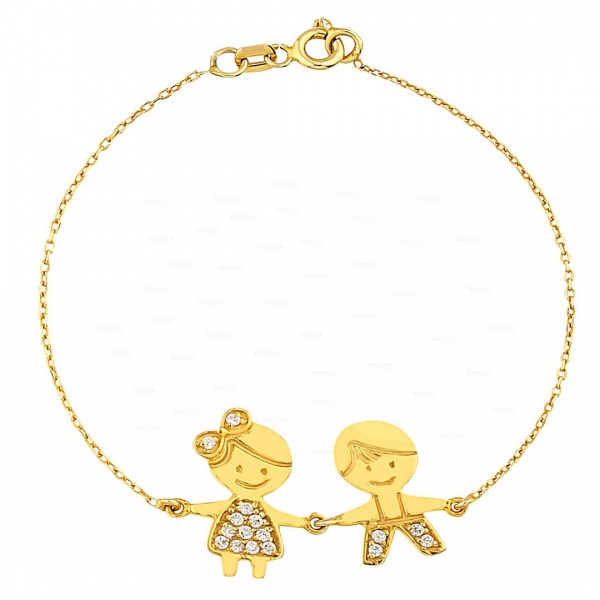 14K Gold 0.10 Ct. Genuine Diamond Dainty Baby Boy Girl Charm Minimalist Bracelet
