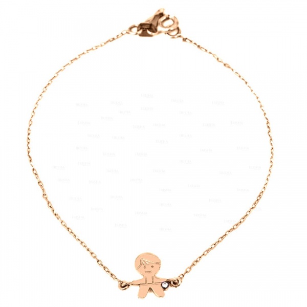 14K Gold 0.02 Ct. Genuine Diamond Dainty Baby Boy Charm Minimalist Bracelet