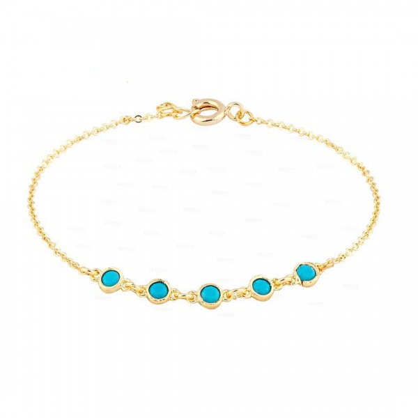 14K Gold Genuine Five Turquoise Gemstone Bracelet Jewelry Gift For Special One