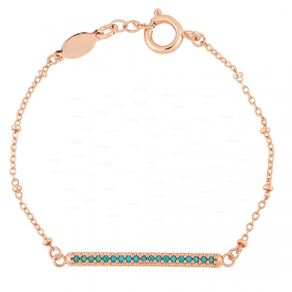 14K Gold 0.60 Ct. Genuine Turquoise Gemstone Bar Charm Bracelet Fine Jewelry