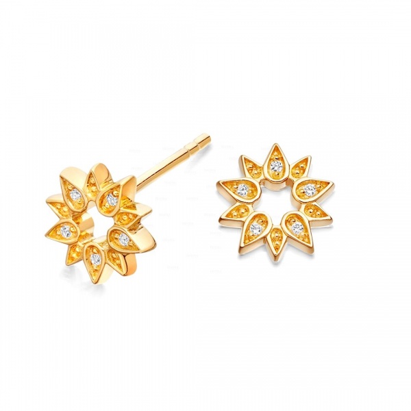 14K Gold 0.05 Ct. Genuine Diamond Tiny 10 mm Sun Studs Earrings Fine Jewelry