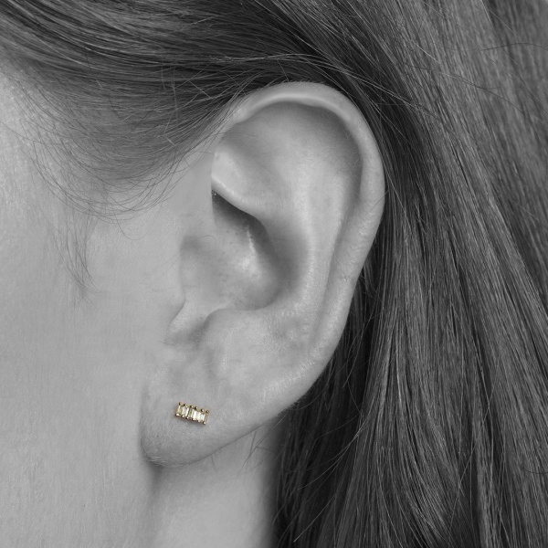 14K Gold 0.35 Ct. Genuine 5 Baguette Diamond Line Studs Earrings Fine Jewelry