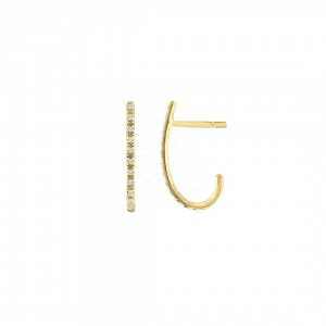 14K Gold 0.18 Ct. Genuine Diamond 18 mm Long Stick Hoop Earrings Fine Jewelry