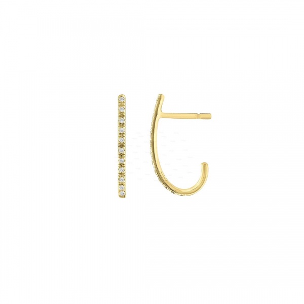 14K Gold 0.18 Ct. Genuine Diamond 18 mm Long Stick Hoop Earrings Fine Jewelry