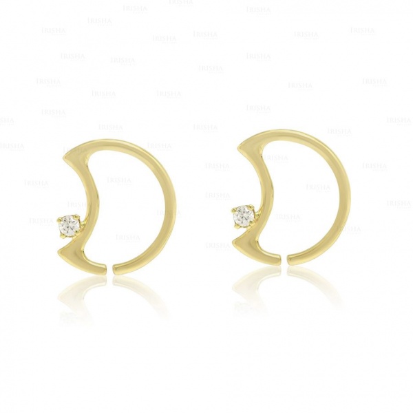 14K Gold 0.06 Ct. Genuine Diamond Moon Huggie Earrings Fine Jewelry