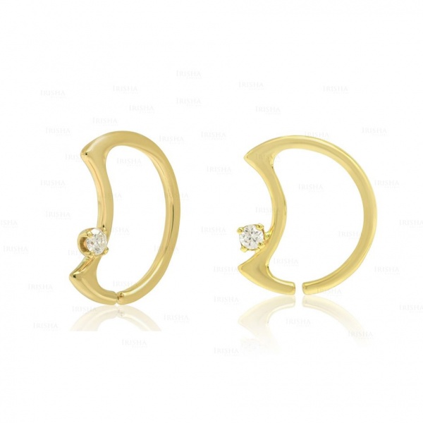 14K Gold 0.06 Ct. Genuine Diamond Moon Huggie Earrings Fine Jewelry