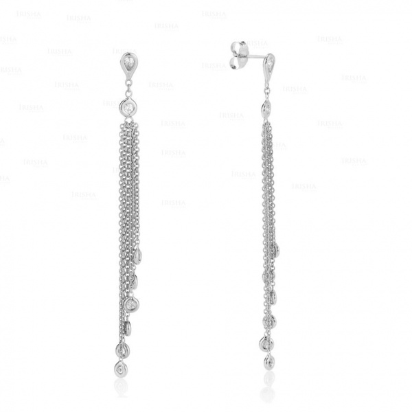 14K Gold 0.52 Ct. Genuine Diamond Long Tassel Earrings Wedding Fine Jewelry