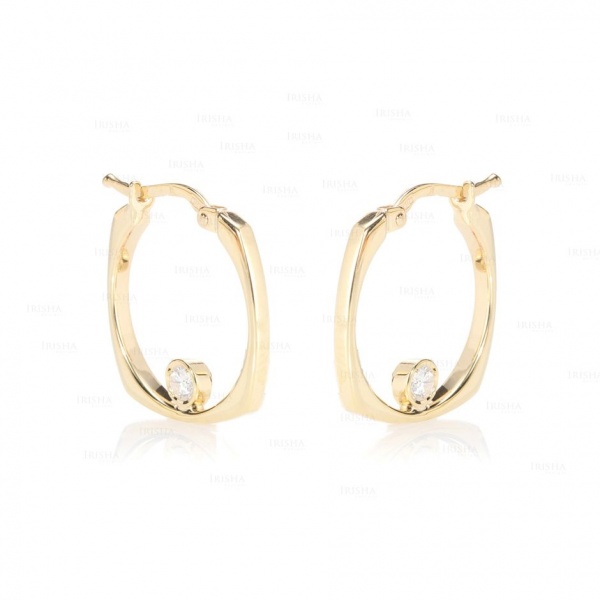 14K Gold 0.08Ct. Genuine Diamond Unique Wedding Hoop Huggie Earring Fine Jewelry