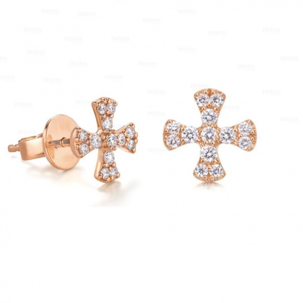 14K Gold 0.20 Ct. Genuine Diamond Cross Birthday Gift Studs Earring Fine Jewelry