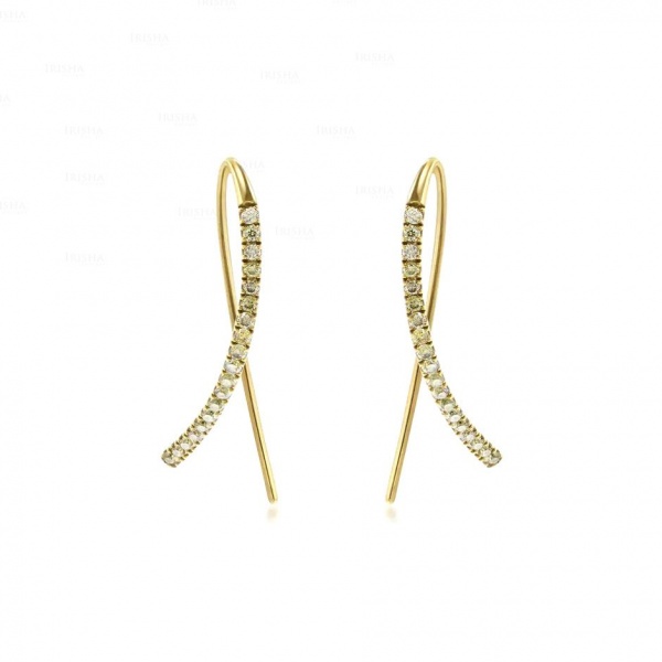 14K Gold 0.25 Ct. Genuine Diamond Bar Stick Hook Earrings Fine Jewelry