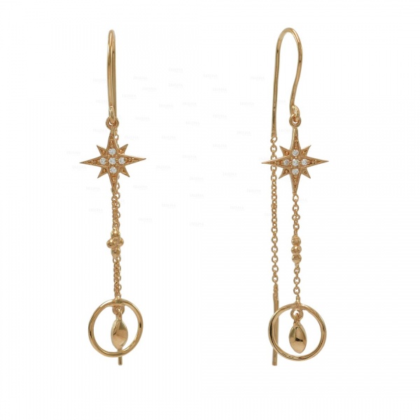 14K Gold 0.07 Ct. Genuine Diamond Starburst Drop Chain Hook Earring Fine Jewelry