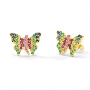 14K Gold 1.00 Ct. Genuine Multi Sapphire Rainbow Butterfly Earrings Fine Jewelry