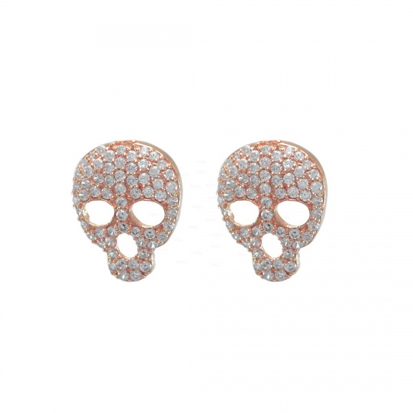 14K Gold 0.42 Ct. Genuine Diamond Skull Studs Halloween Earrings Fine Jewelry