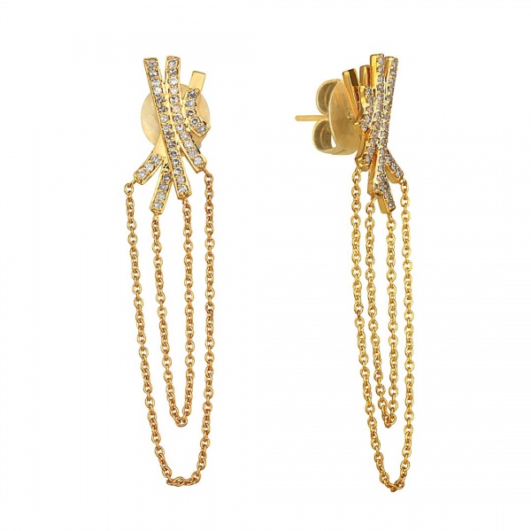 14K Gold 0.40 Ct. Genuine Diamond Long Chain Wedding Earrings Fine Jewelry