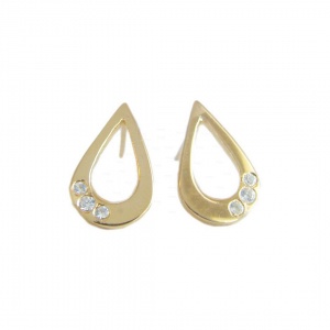 14K Gold 0.06 Ct. Genuine Diamond Open Pear Shape Geometrical Studs Earrings