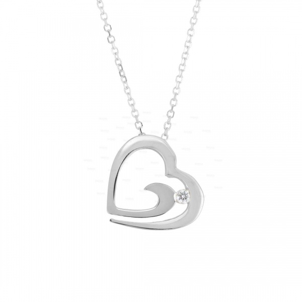 14K Gold 0.03 Ct. Genuine Diamond Teardrop Heart Anniversary Pendant Necklace