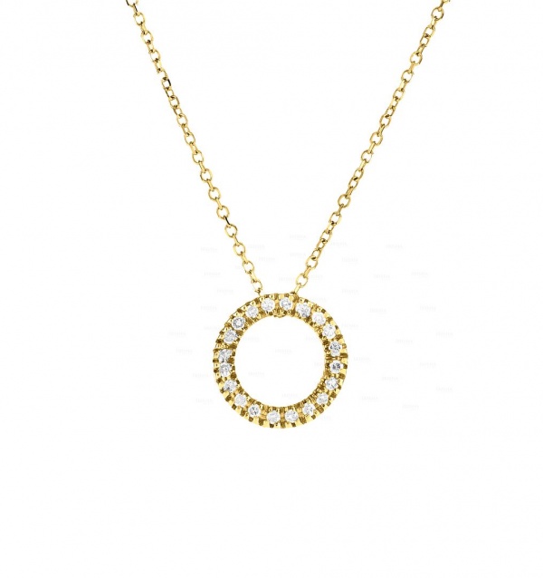 14K Gold 0.10  Ct. Genuine Diamond Open Circle Pendant Necklace Fine Jewelry