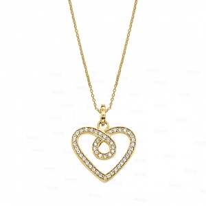 14K Gold 0.24 Ct. Genuine Diamond Heart Pendant Birthday Gift Fine Jewelry