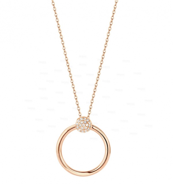 14K Gold 0.12 Ct. Genuine Diamond Open Circle Disc Pendant Necklace Fine Jewelry