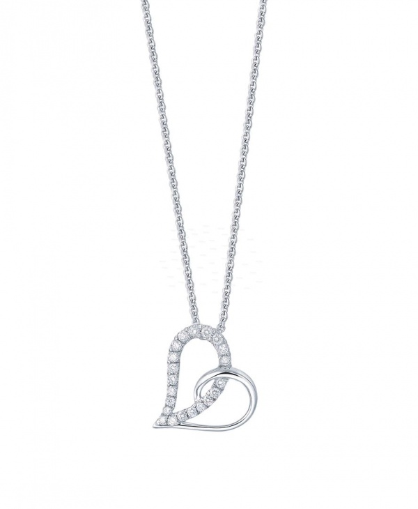 14K Gold 0.11 Ct. Genuine Diamond Unique Heart Pendant Necklace Fine Jewelry