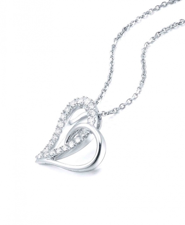 14K Gold 0.11 Ct. Genuine Diamond Unique Heart Pendant Necklace Fine Jewelry
