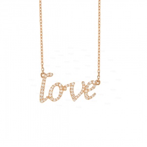 14K Gold 0.28 Ct. Genuine Diamond Love Pendant Necklace Fine Jewelry