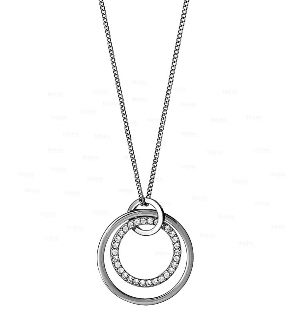 14K Gold 0.20Ct. Genuine Diamond Concentric Circle Pendant Necklace Fine Jewelry