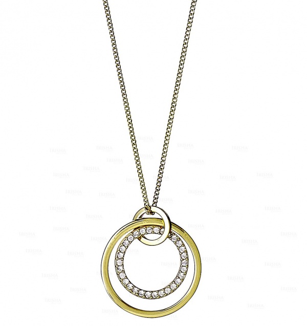 14K Gold 0.20Ct. Genuine Diamond Concentric Circle Pendant Necklace Fine Jewelry