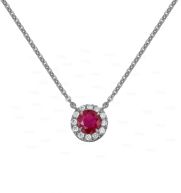 14K Gold Genuine Diamond And Ruby Gemstone Wedding Pendant Necklace Fine Jewelry