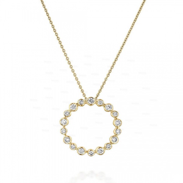14K Gold 0.50 Ct. Genuine Bezel Set Diamond Eternity Circle Pendant Necklace