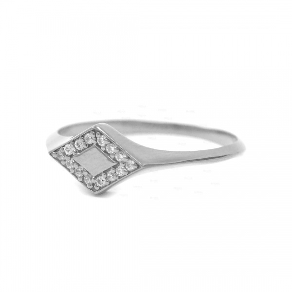 14K Gold 0.09 Ct. Genuine Diamond Solid Rhombus Design Ring Fine  Jewelry