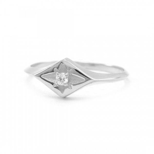 14K Gold 0.02 Ct. Genuine Diamond Rhombus shape Ring Fine Jewelry Size-3 to 8 US