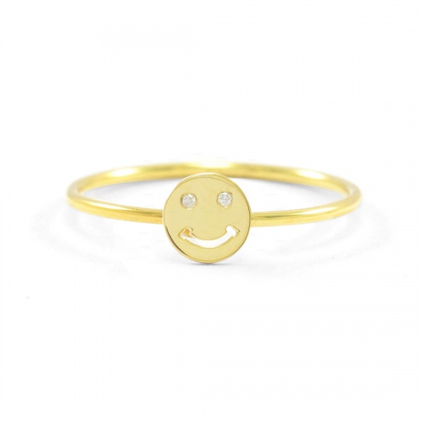 14K Gold 0.02 Ct. Genuine Diamond Smiley Emoji Ring Fine Jewelry Size-3 to 8 US