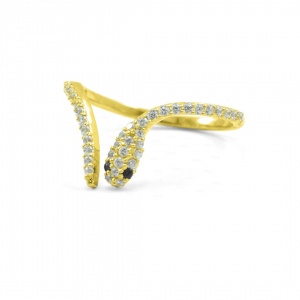 14K Gold 0.35 Ct. Genuine White And Black Diamond Snake Ring Fine Jewelry